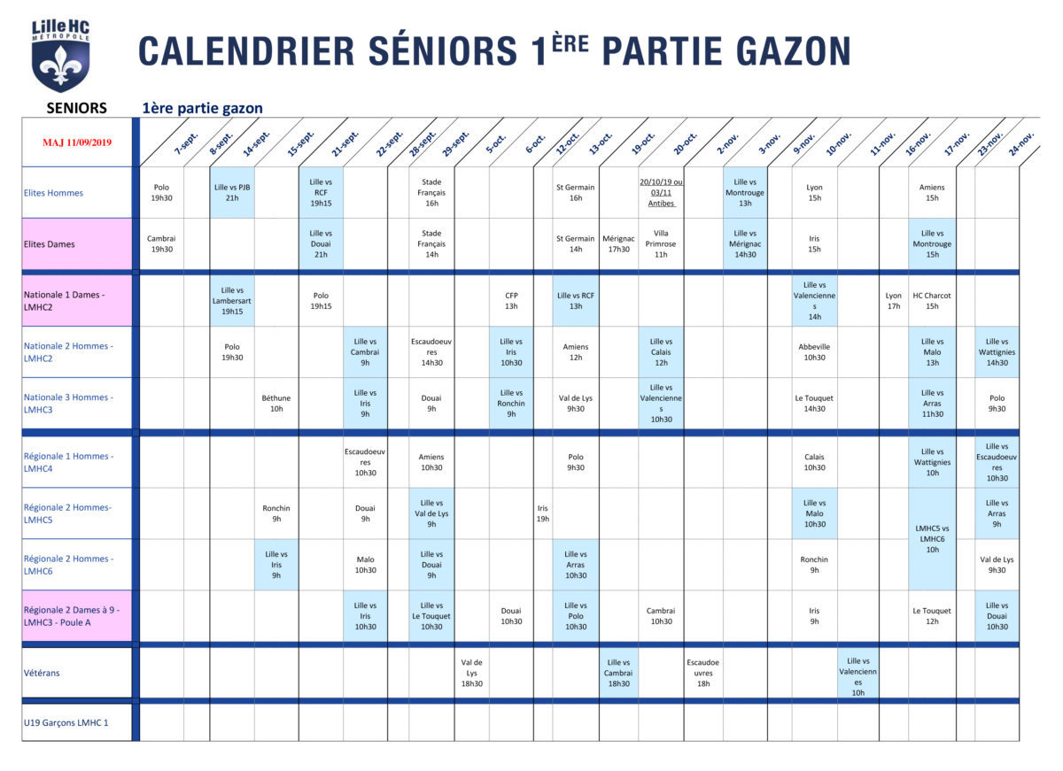 Calendrier gazon/salle | Lille Métropole Hockey Club